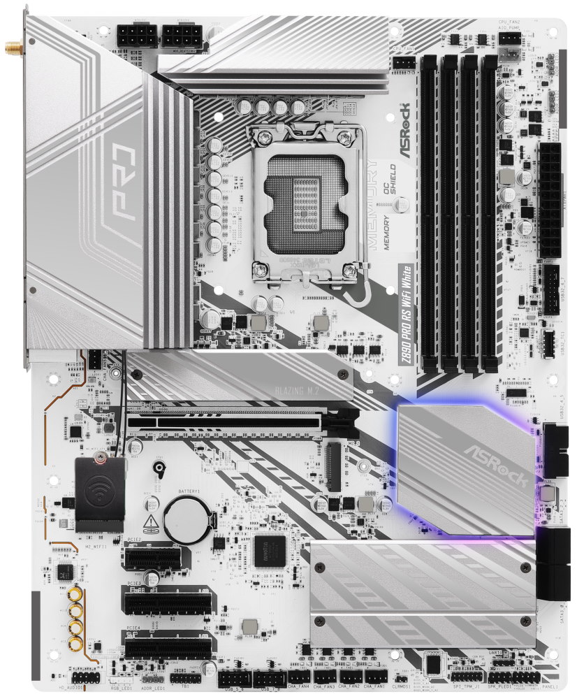 ASRock Z890 Pro RS WiFi White / Intel Z890 / LGA1851 / 4x DDR5 / 4x M.2 / HDMI / DP / 2x Thunderbolt 4 / WiFi / ATX